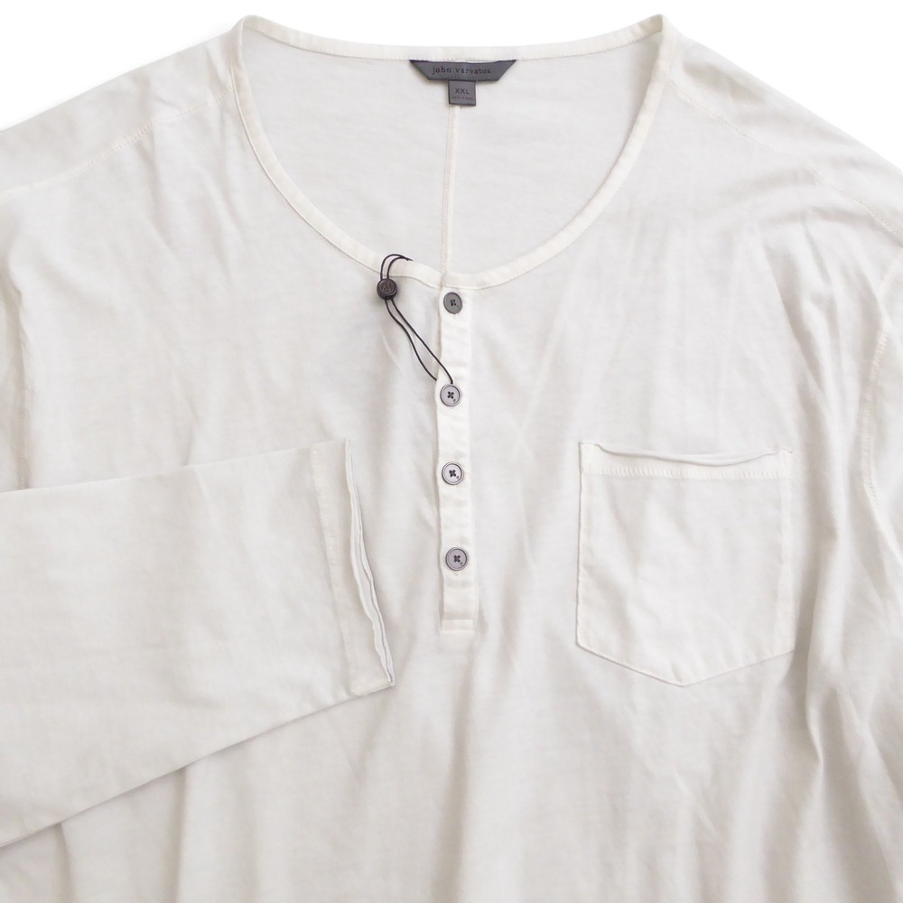 John Varvatos Mens Baylor Henley Shirt White Organic Cotton Long Sleeve XXL